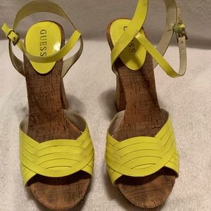 Yellow sandals, cute with cork heels